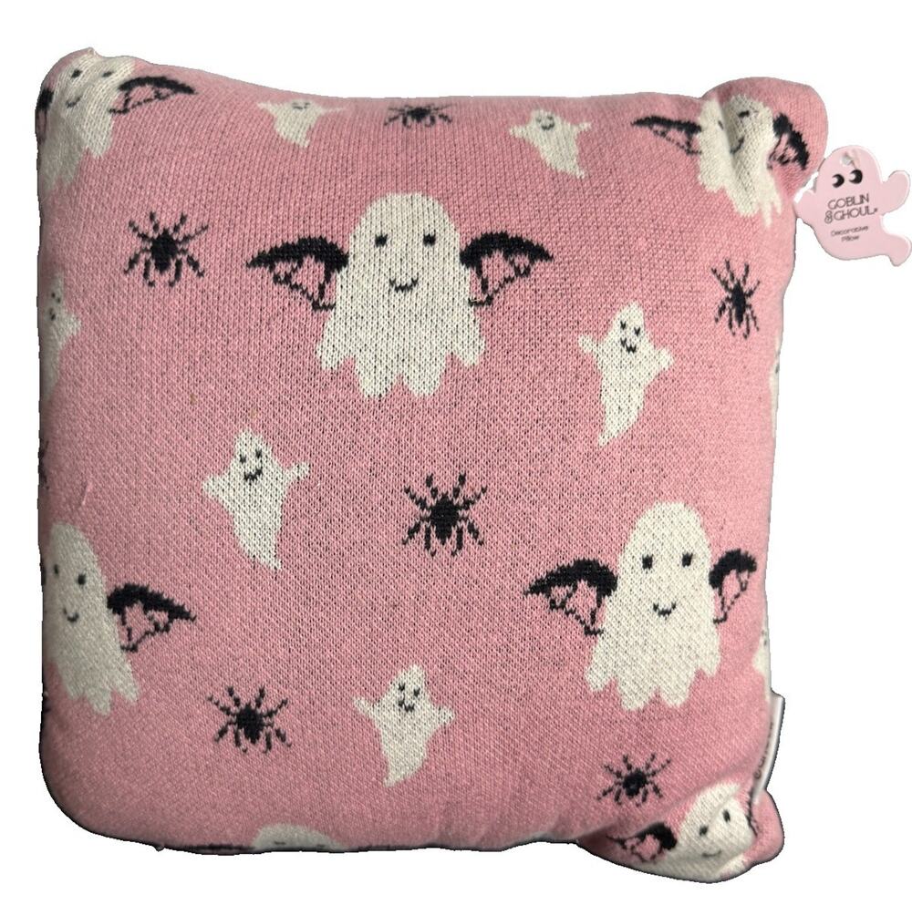 Goblin And Ghoul Knit Ghost Bat Spider Pillow Pink NWT Halloween